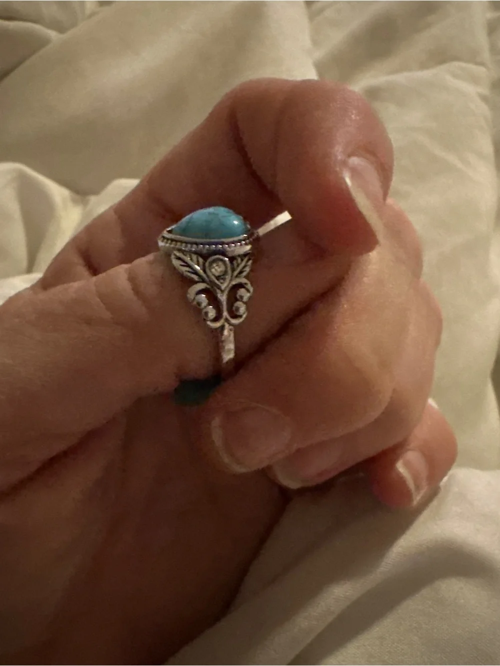 Silver toned Heart Turquoise Ring - Blue Stone